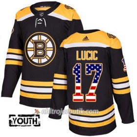 Barn Ishockey Boston Bruins Tröja Milan Lucic 17 Adidas 2017-2018 Svart USA Flag Fashion Authentic